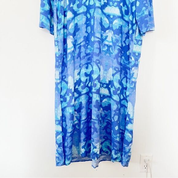 Natori Blue Pattern Long Sleeve Caftan Maxi Dress - Picture 4 of 10